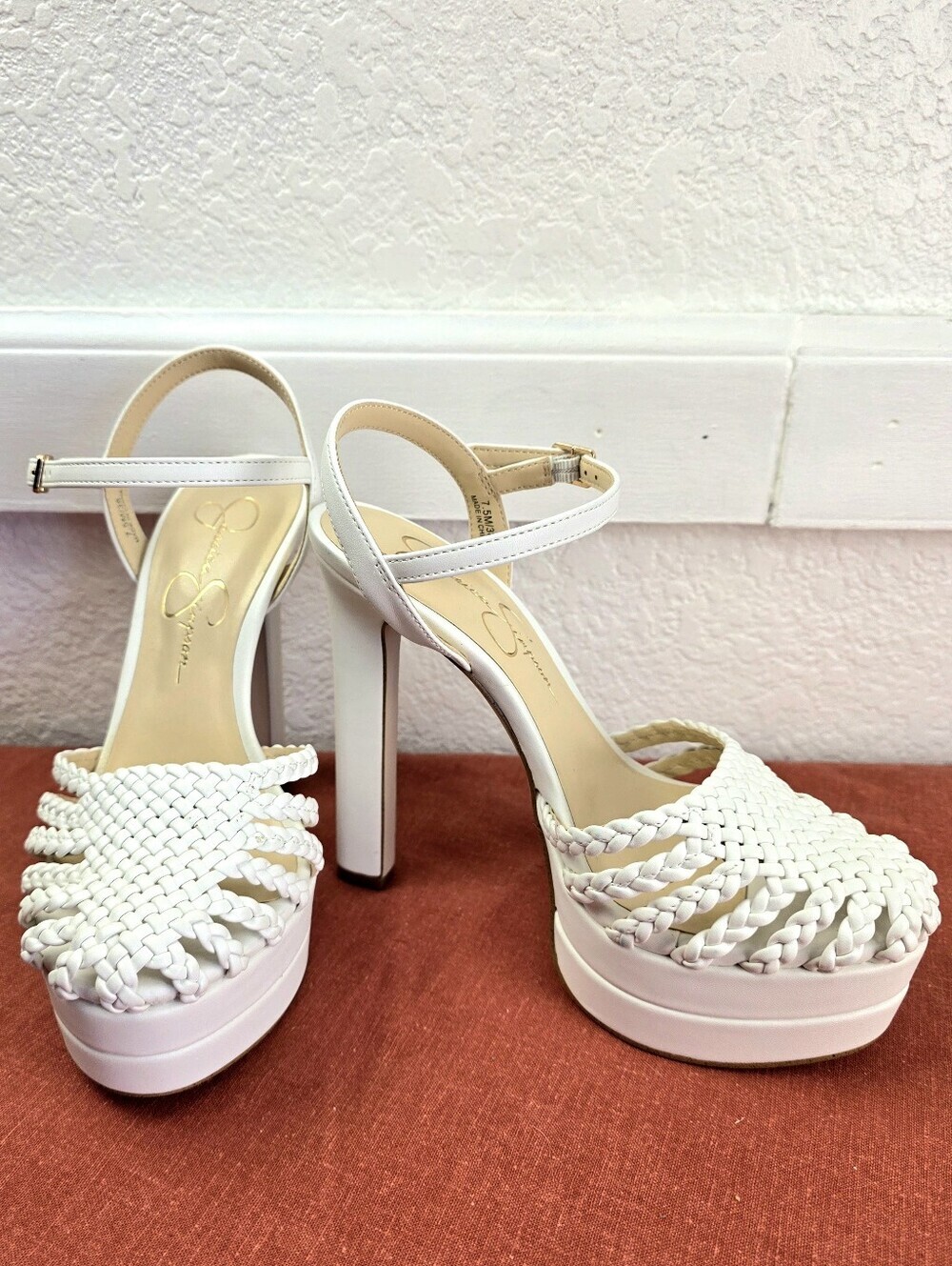 Jessica Simpson Basketweave Inaia Platform Heels, White - Picture 3 of 16
